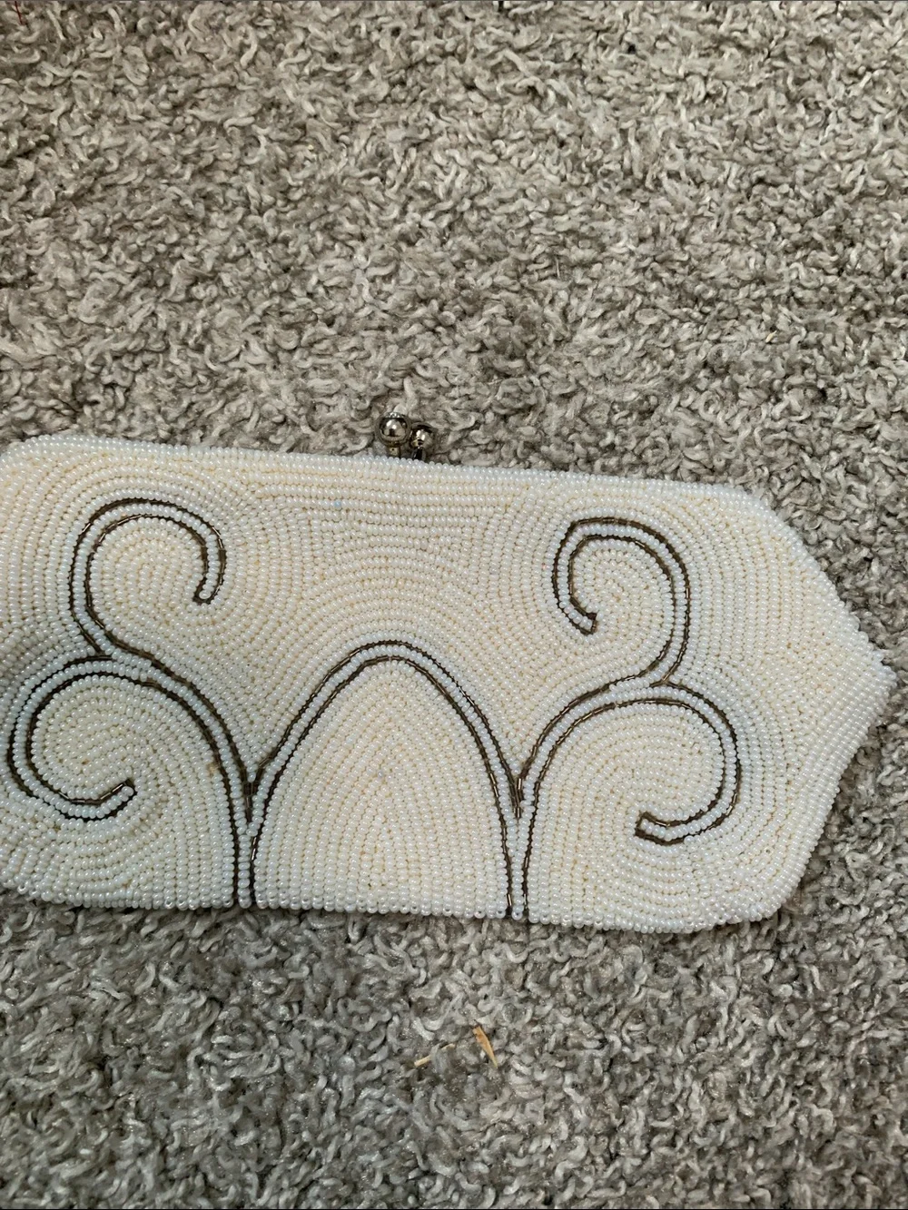 Vintage Fully Beaded Cream Clutch with Swirl Detail